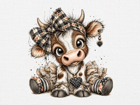 Cute Heifer Cow Bow Patchwork PNG SVG artprintfile 