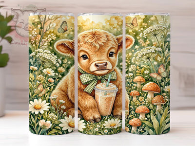 Cute Highland Calf Gingham 20oz Tumbler, Calf Motif, Highland Cow Theme, Gingham Pattern, Cute Art Design, Cozy Accent, Sublimation Wrap, 20oz Tumbler Sublimation Lara' s Designs 