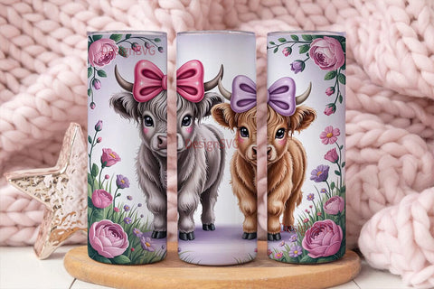Cute Highland Calves 20oz Tumbler Wrap Sublimation DesignSVG 