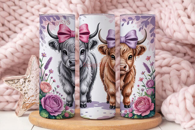 Cute Highland Calves 20oz Tumbler Wrap Sublimation DesignSVG 