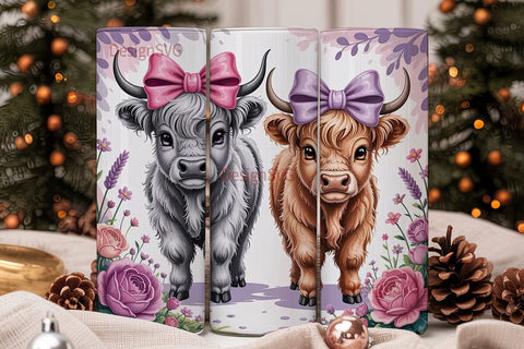 Cute Highland Calves 20oz Tumbler Wrap Sublimation DesignSVG 