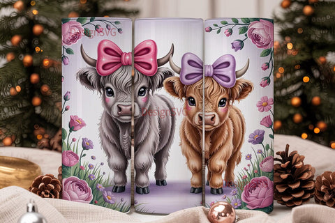 Cute Highland Calves 20oz Tumbler Wrap Sublimation DesignSVG 