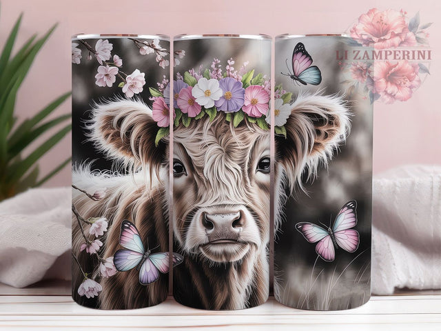 Cute Highland Cow 20oz Tumbler Wrap, Floral Cow Design, Rustic Country Sublimation, Farm Animal Theme, Country Chic Wrap, 20oz Tumbler Design, PNG Tumbler Wrap Sublimation Li Zamperini 
