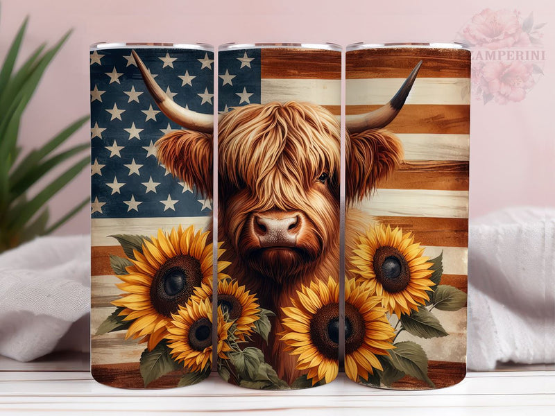 Cute Highland Cow 20oz Tumbler Wrap PNG, Straight & Tapered Tumbler Wrap, 4th Of July Tumbler, Instant Digital Download Sublimation Li Zamperini 
