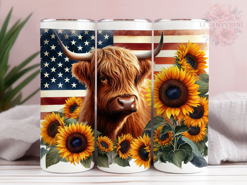 Cute Highland Cow 20oz Tumbler Wrap PNG, Straight & Tapered Tumbler Wrap, 4th Of July Tumbler, Instant Digital Download Sublimation Li Zamperini 