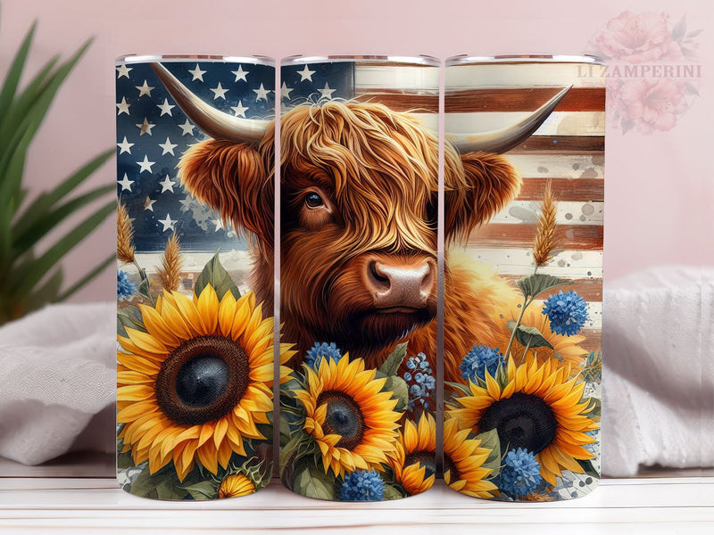 Cute Highland Cow 20oz Tumbler Wrap PNG, Straight & Tapered Tumbler Wrap, 4th Of July Tumbler, Instant Digital Download Sublimation Li Zamperini 