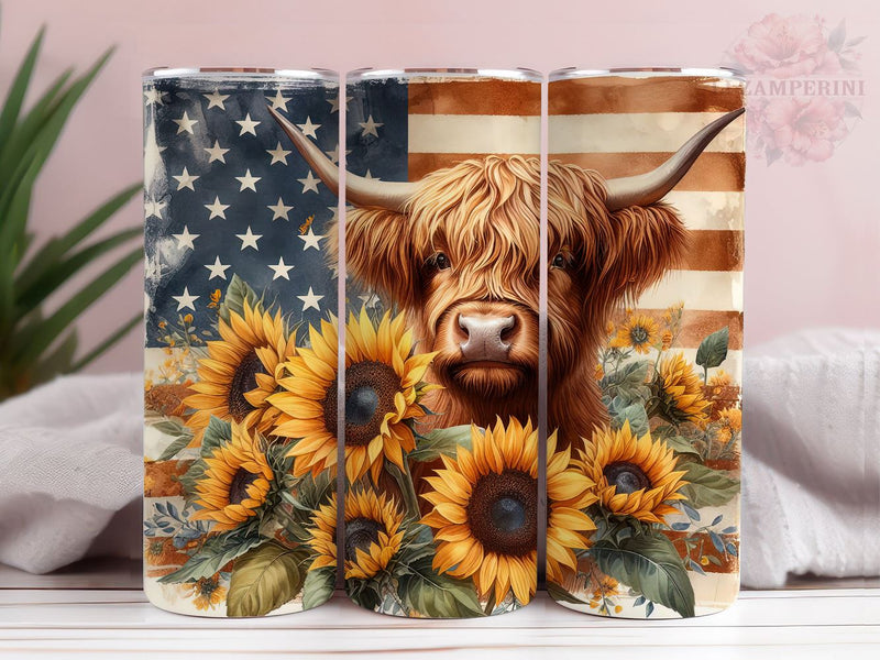 Cute Highland Cow 20oz Tumbler Wrap PNG, Straight & Tapered Tumbler Wrap, 4th Of July Tumbler, Instant Digital Download Sublimation Li Zamperini 