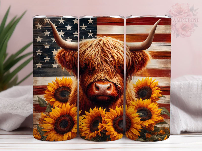 Cute Highland Cow 20oz Tumbler Wrap PNG, Straight & Tapered Tumbler Wrap, 4th Of July Tumbler, Instant Digital Download Sublimation Li Zamperini 