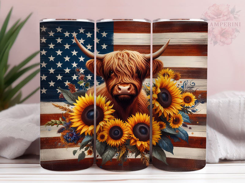 Cute Highland Cow 20oz Tumbler Wrap PNG, Straight & Tapered Tumbler Wrap, 4th Of July Tumbler, Instant Digital Download Sublimation Li Zamperini 