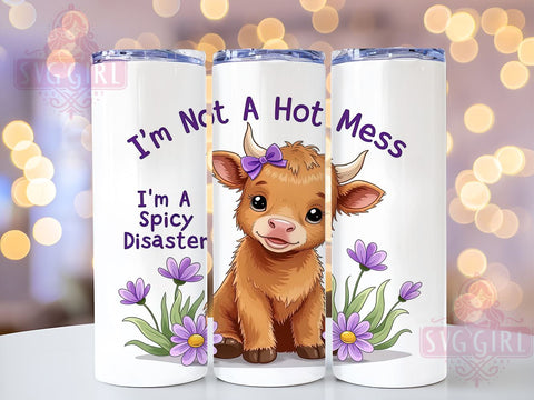 Cute Highland Cow 20oz Tumbler Wrap Sublimation Design, Straight Tapered Tumbler Wrap, I'm Not a Hot Mess, I'm a Spicy Disaster Tumbler Png, Instant Digital Download Sublimation SvggirlplusArt 