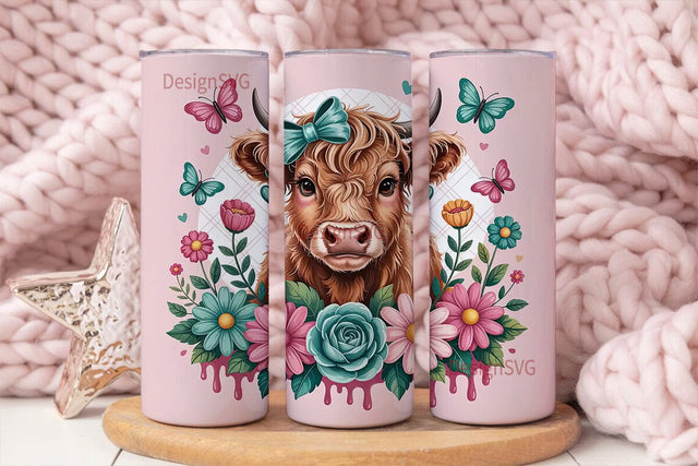 Cute Highland Cow 20oz Tumbler Wrap Sublimation DesignSVG 