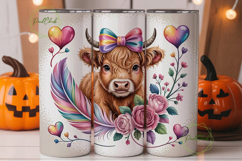 Cute Highland Cow 20oz Tumbler Wrap Sublimation PixelChick 
