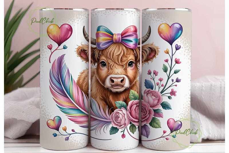 Cute Highland Cow 20oz Tumbler Wrap Sublimation PixelChick 