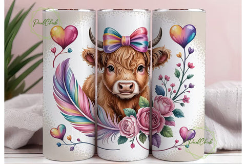 Cute Highland Cow 20oz Tumbler Wrap Sublimation PixelChick 