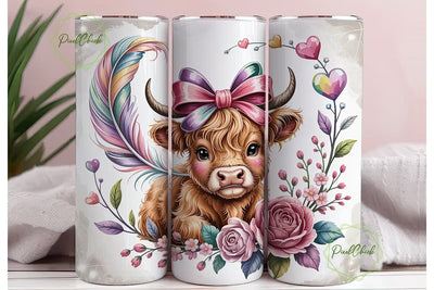 Cute Highland Cow 20oz Tumbler Wrap Sublimation PixelChick 