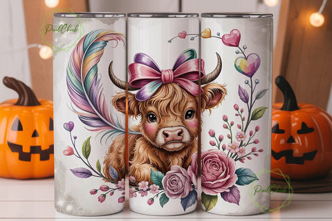 Cute Highland Cow 20oz Tumbler Wrap Sublimation PixelChick 