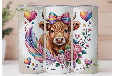 Cute Highland Cow 20oz Tumbler Wrap Sublimation PixelChick 