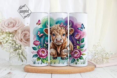 Cute Highland Cow 20oz Tumbler Wrap Sublimation sassyprint 