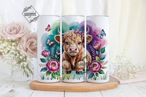 Cute Highland Cow 20oz Tumbler Wrap Sublimation sassyprint 