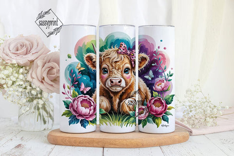 Cute Highland Cow 20oz Tumbler Wrap Sublimation sassyprint 