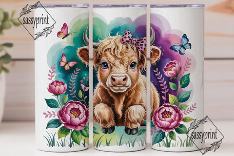 Cute Highland Cow 20oz Tumbler Wrap Sublimation sassyprint 