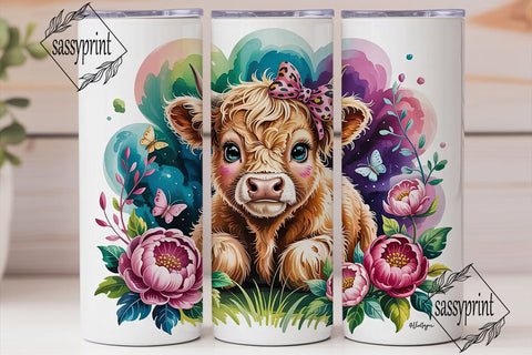 Cute Highland Cow 20oz Tumbler Wrap Sublimation sassyprint 