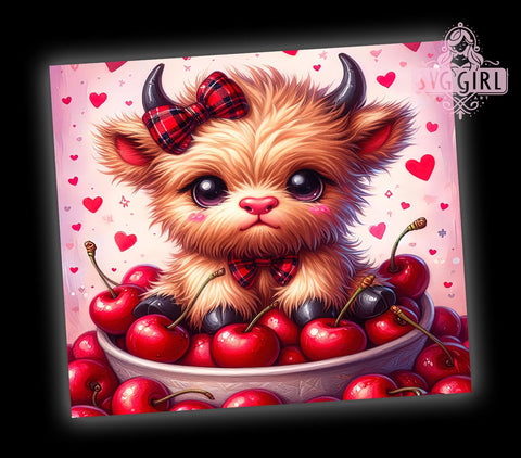 Cute Highland Cow, Baby Cow Tumbler, Cherry Tumbler, 20oz Tumbler, PNG Sublimation Design, Cow Gift, Adorable Drinkware, Farm Animal Tumbler Sublimation SvggirlplusArt 