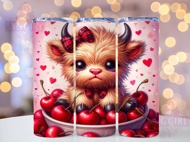 Cute Highland Cow, Baby Cow Tumbler, Cherry Tumbler, 20oz Tumbler, PNG Sublimation Design, Cow Gift, Adorable Drinkware, Farm Animal Tumbler Sublimation SvggirlplusArt 