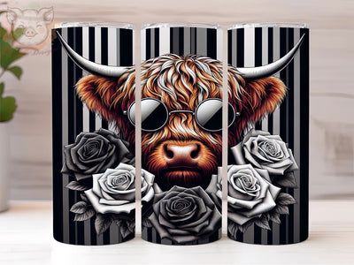 Cute Highland Cow Black Rose 20oz Tumbler Png, Straight & Tapered Tumbler Png, Highland Cow Tumbler Png, Digital Download PNG Sublimation Lara' s Designs 