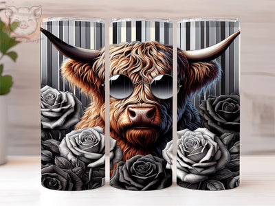 Cute Highland Cow Black Rose 20oz Tumbler Png, Straight & Tapered Tumbler Png, Highland Cow Tumbler Png, Digital Download PNG Sublimation Lara' s Designs 