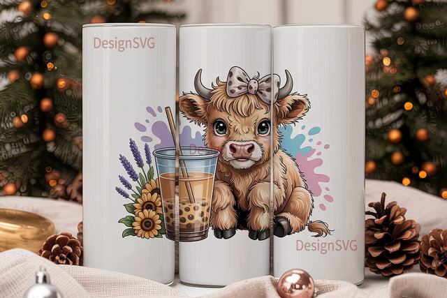 Cute Highland Cow Boba 20oz Tumbler Wrap Sublimation DesignSVG 