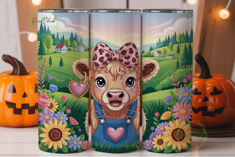Cute Highland Cow Bow 20oz Tumbler Wrap Sublimation PixelChick 