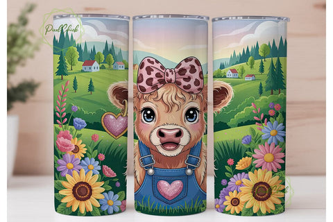 Cute Highland Cow Bow 20oz Tumbler Wrap Sublimation PixelChick 
