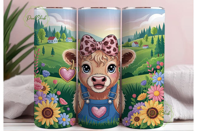 Cute Highland Cow Bow 20oz Tumbler Wrap Sublimation PixelChick 