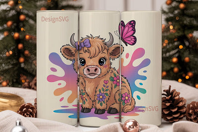 Cute Highland Cow Calf 20oz Tumbler Wrap Sublimation DesignSVG 