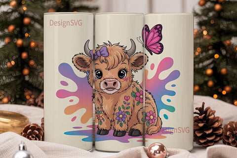 Cute Highland Cow Calf 20oz Tumbler Wrap Sublimation DesignSVG 