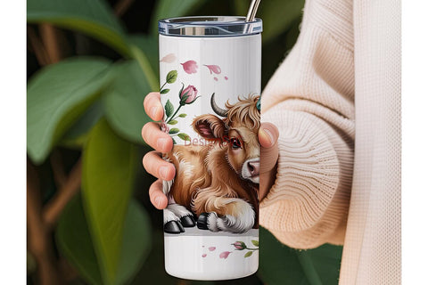 Cute Highland Cow Calf 20oz Tumbler Wrap Sublimation DesignSVG 