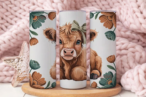 Cute Highland Cow Calf 20oz Tumbler Wrap Sublimation DesignSVG 