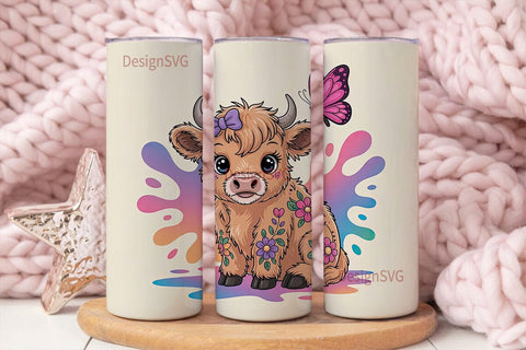 Cute Highland Cow Calf 20oz Tumbler Wrap Sublimation DesignSVG 