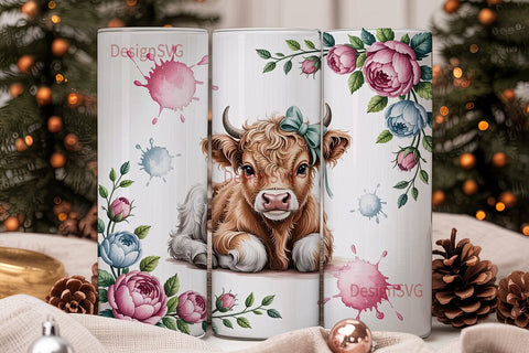 Cute Highland Cow Calf 20oz Tumbler Wrap Sublimation DesignSVG 
