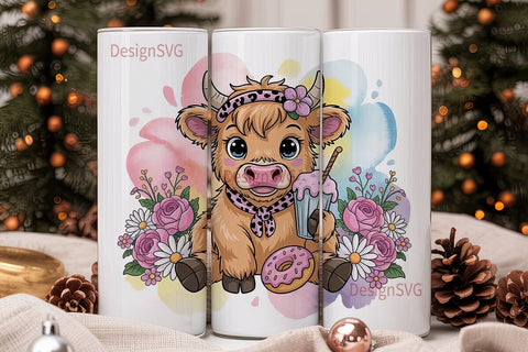 Cute Highland Cow Calf 20oz Tumbler Wrap Sublimation DesignSVG 