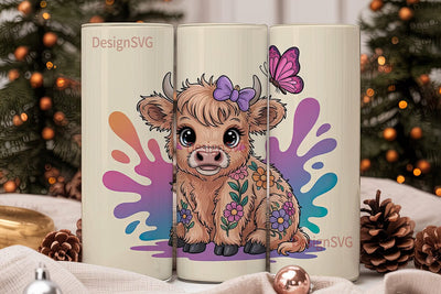 Cute Highland Cow Calf 20oz Tumbler Wrap Sublimation DesignSVG 