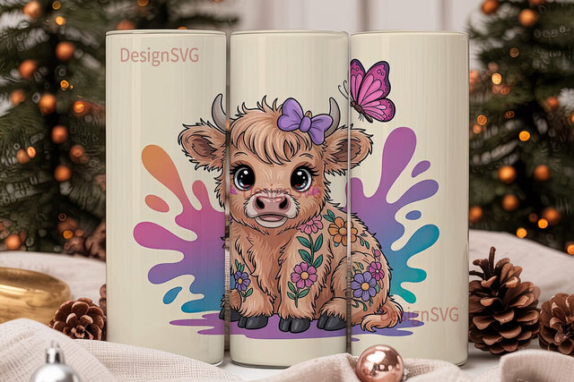 Cute Highland Cow Calf 20oz Tumbler Wrap Sublimation DesignSVG 