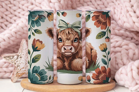 Cute Highland Cow Calf 20oz Tumbler Wrap Sublimation DesignSVG 
