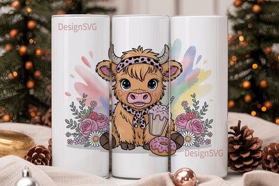 Cute Highland Cow Calf 20oz Tumbler Wrap Sublimation DesignSVG 