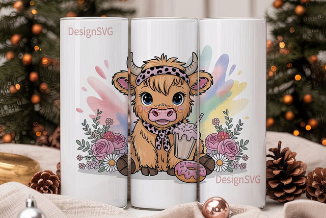 Cute Highland Cow Calf 20oz Tumbler Wrap Sublimation DesignSVG 