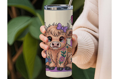 Cute Highland Cow Calf 20oz Tumbler Wrap Sublimation DesignSVG 