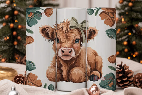 Cute Highland Cow Calf 20oz Tumbler Wrap Sublimation DesignSVG 