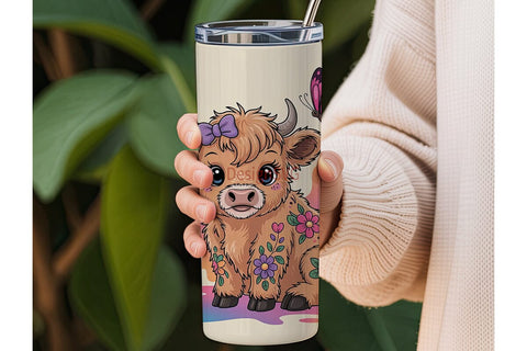 Cute Highland Cow Calf 20oz Tumbler Wrap Sublimation DesignSVG 