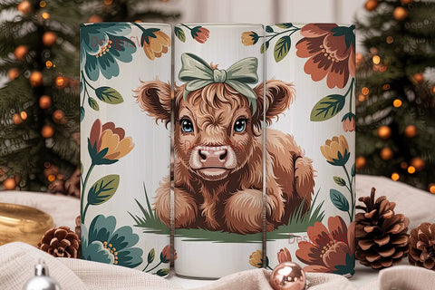 Cute Highland Cow Calf 20oz Tumbler Wrap Sublimation DesignSVG 